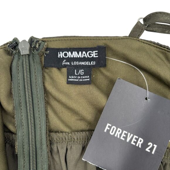 Hommage Satin Olive Green Romper Cutout Open Back Shorts Jumpsuit Sz L - Picture 6 of 9